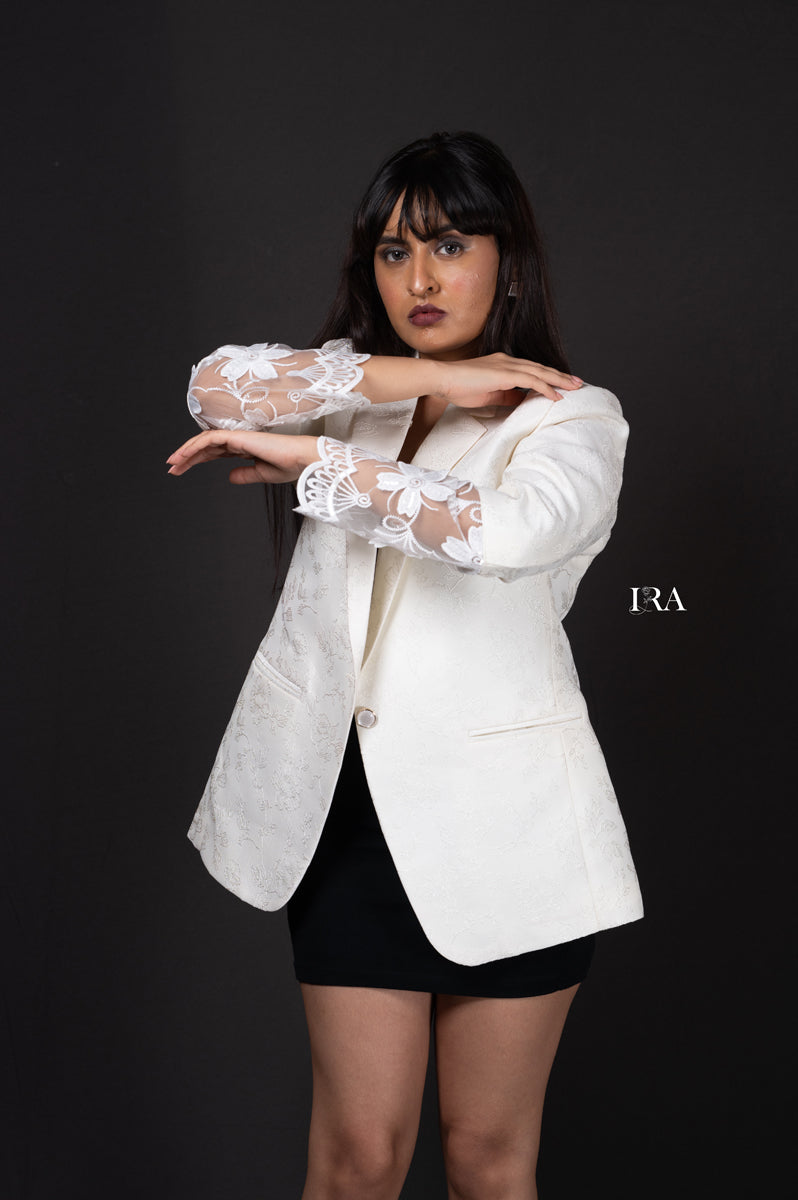 White Embroidered Blazer