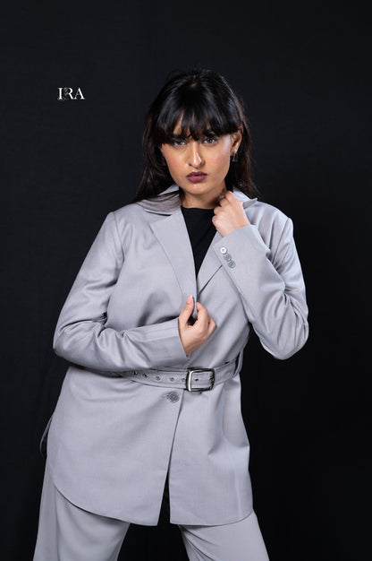 Grey Belt Style Formal Blazer