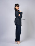 Blue Luxe Belted Blazer – Sophisticated Tailoring with Modern Details