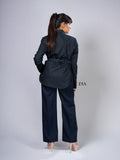 Blue Luxe Belted Blazer – Sophisticated Tailoring with Modern Details