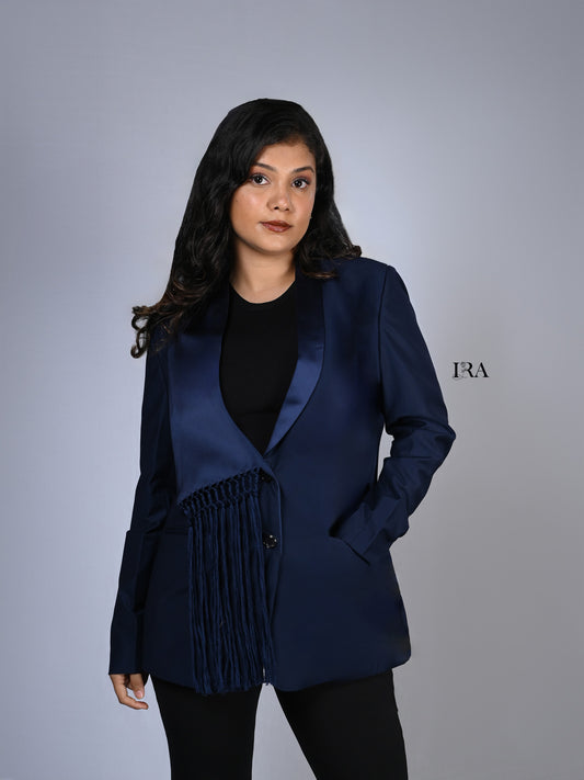 Royal Blue Blazer with Tassels – Bold Elegance and Unmatched Style