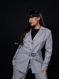 Grey Luxe Belted Blazer – Timeless Elegance with a Modern Edge