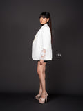 White Embossed Blazer – Elegance with Intricate Floral Embroidery