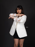 White Embossed Blazer – Elegance with Intricate Floral Embroidery